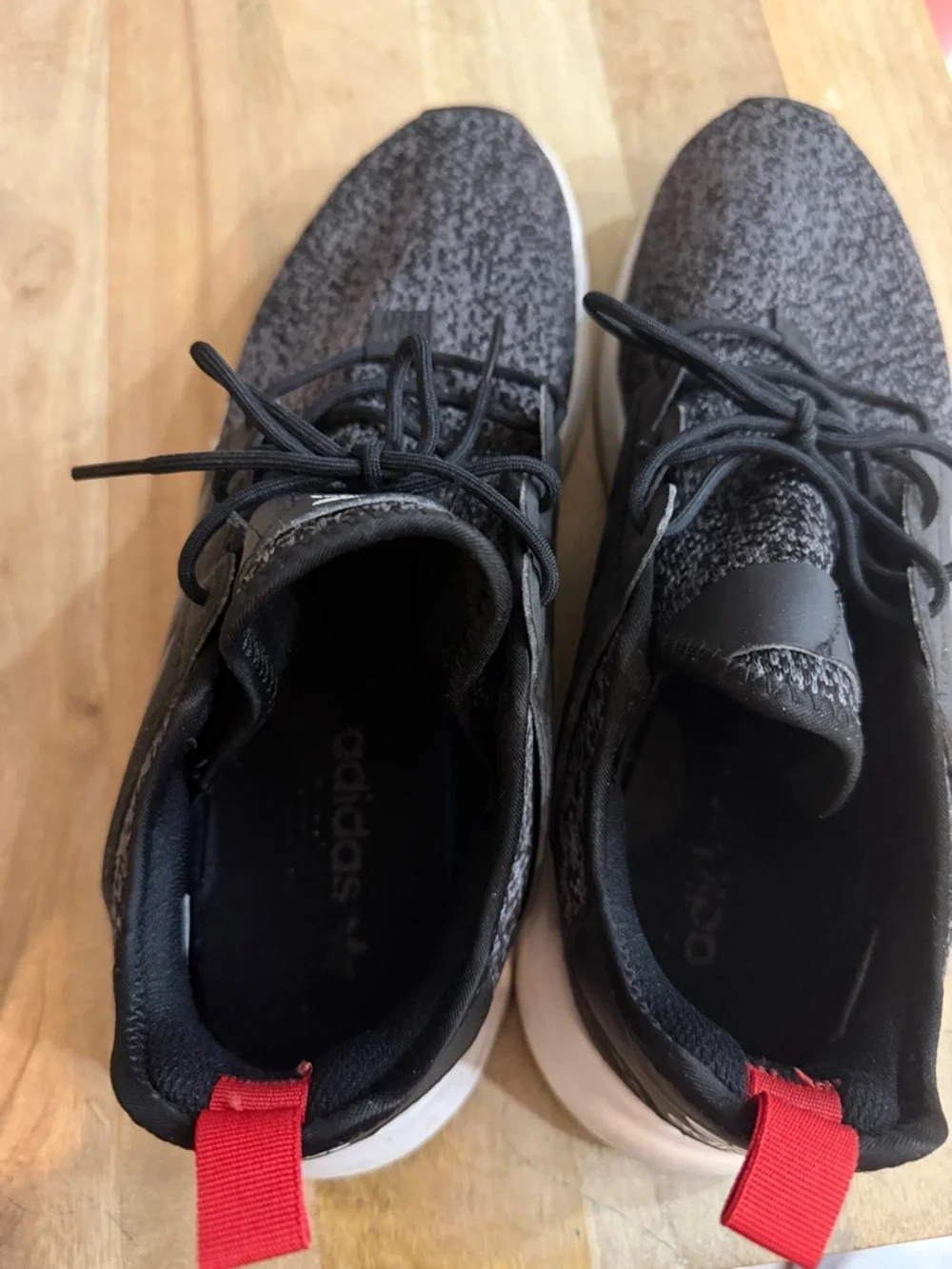 adidas Men's Black/Grey Knit Sneakers with Red Heel Tab - Picture 3 of 8